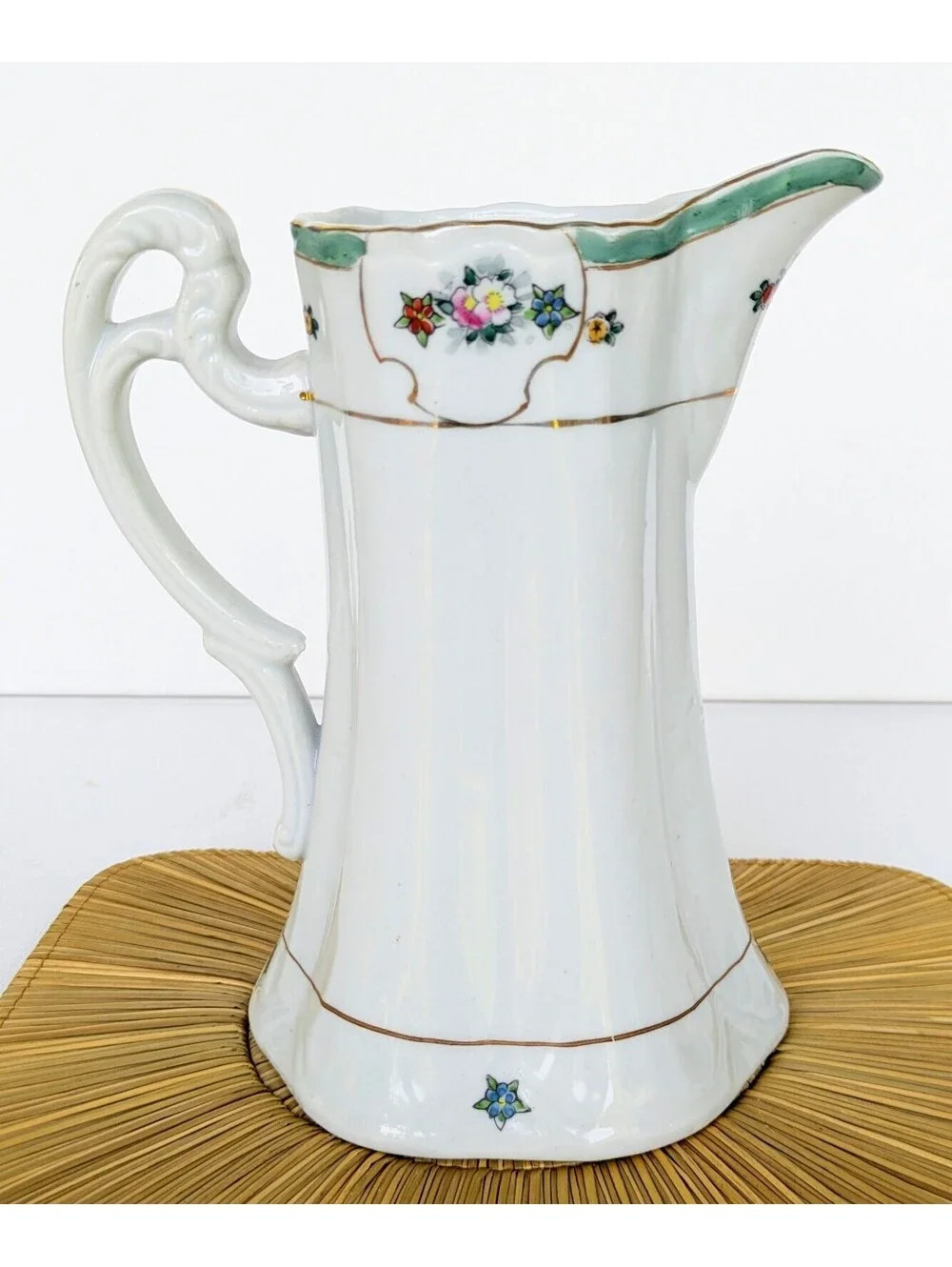 Cottage, Shabby Chic Chocolate Pot Pitcher, Made in Japan, Floral & Gold